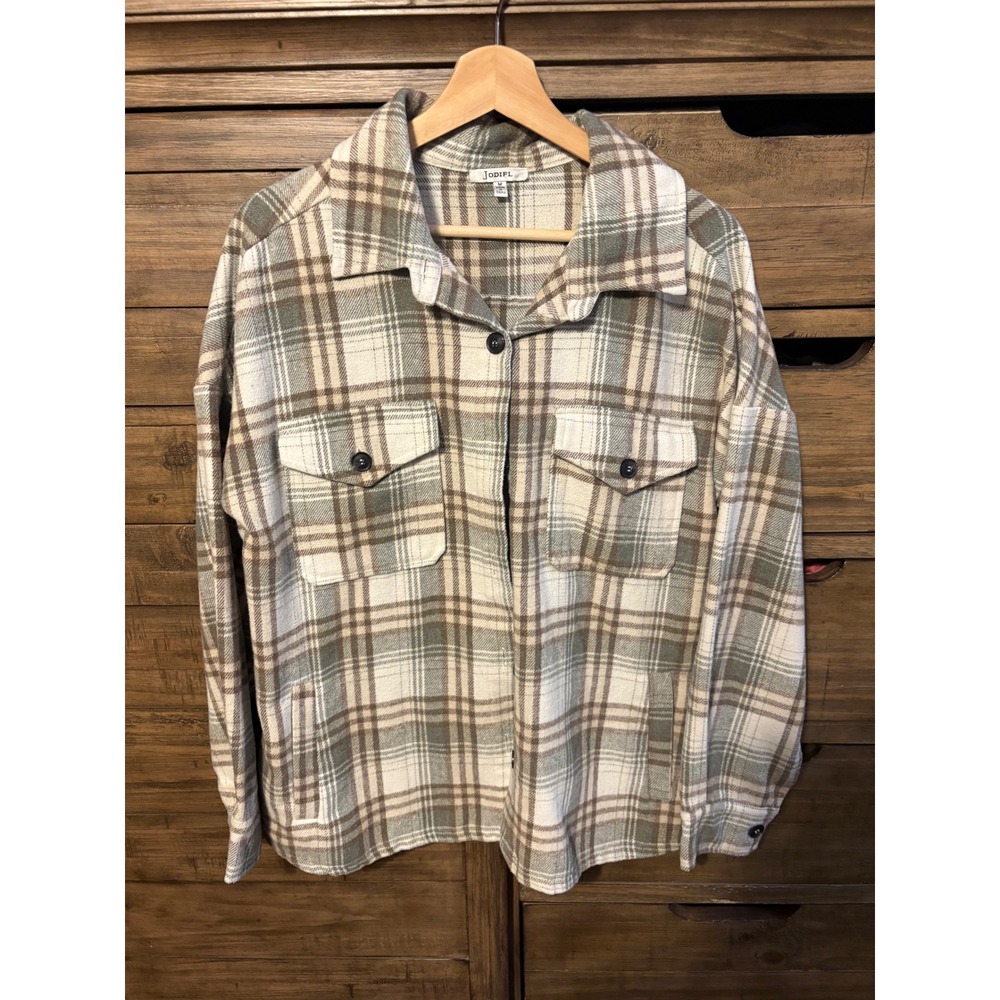 Jodifl Plaid Shacket Oversized Flannel Button Down Jacket Womens M - Picture 3 of 9